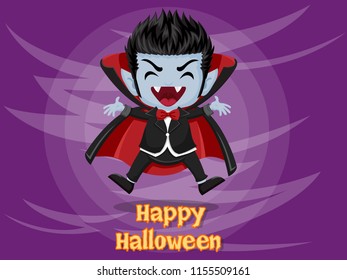 Happy Halloween. Cartoon Dracula Vampire isolated on color background . Vector illustration.