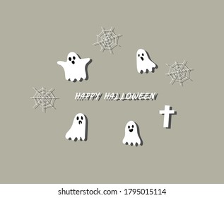 Happy Halloween cartoon ghost and cobweb pattern background for banner, poster, greeting card, party invitation. Vector illustration.