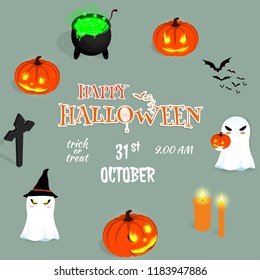 happy halloween cartoon ghost  pumkin background vector  