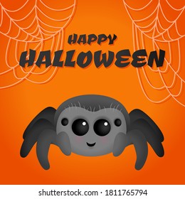 Happy Halloween cartoon greeting card background with spider