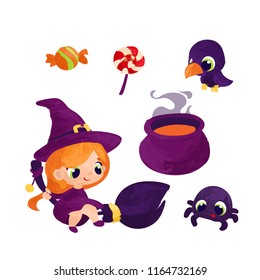 Happy Halloween. Cartoon icon set for halloween kid design. Isolated on white