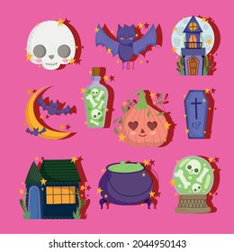 happy halloween cartoon icons set
