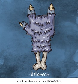 Happy Halloween Cartoon illustration. Severed hand werewolf.