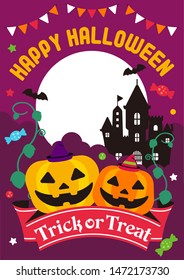 Happy halloween / cartoon pumpkin ( Jack o lantern ) character vector illustration. Poster (flyer) template design (text space).