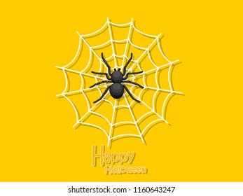 Happy Halloween. Cartoon Spider and Cobweb on Background. Vector illustration