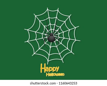 Happy Halloween. Cartoon Spider and Cobweb on Background. Vector illustration