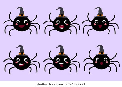 Happy Halloween Cartoon Spiders with Witch Hats