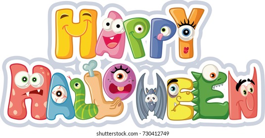 Happy Halloween Cartoon Vector Typography - Funny holiday lettering on white background
