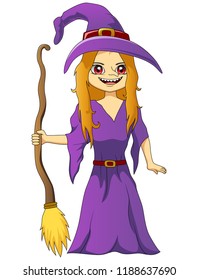 Happy Halloween Cartoon Witch Isolated On Stock Vector (Royalty Free ...