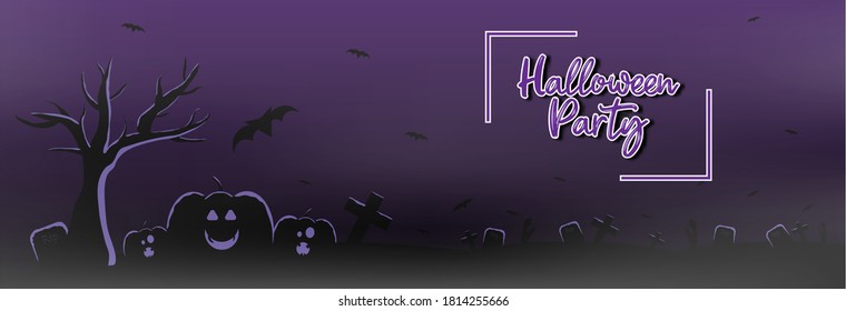 Happy Halloween Carved Pumpkin and Grave with Yellow Full Moon