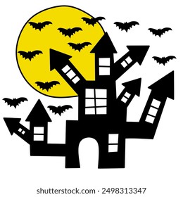 Happy Halloween with castle, bat and moon isolated with white background 