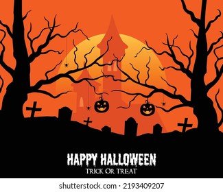 Happy Halloween With Castle And Graveyard Template