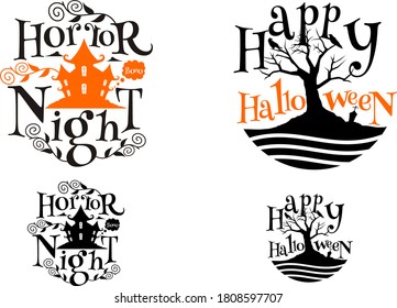 Happy halloween with castle and haunted tree illustration for your printing design template

