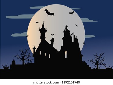Happy Halloween castle . Vector illustration.
