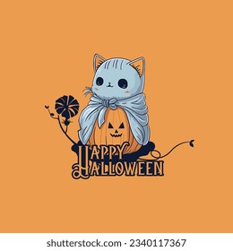 Happy Halloween cat art vector