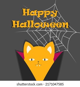Happy Halloween cat poster  Cute vampire cat and spider wet 
