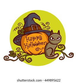 Happy Halloween. Cat. Pumpkin