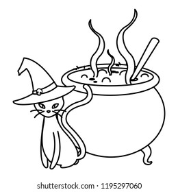 happy halloween cauldron with cat