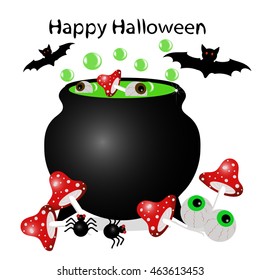 Happy Halloween . A cauldron with a magic potion. The witch's cauldron isolated on a white background vector illustration. Ingredients for magic potions