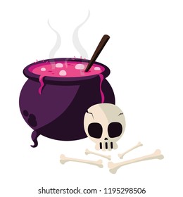 happy halloween cauldron with skull