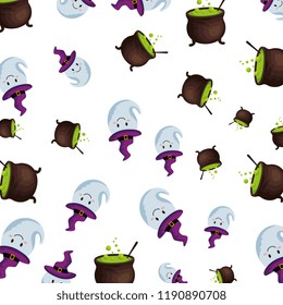 happy halloween cauldrons and ghosts pattern