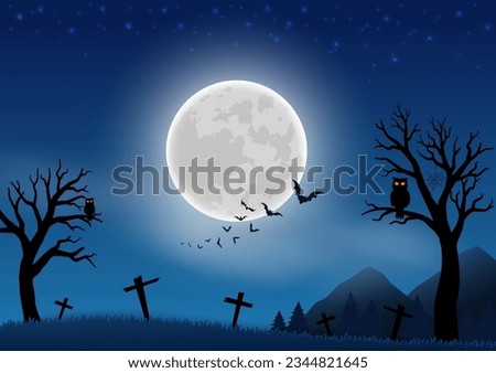 Happy Halloween celebrate theme on night scene background with full moon,bat and graveyard,vector illustration