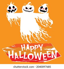 happy halloween celebration 3 pumpkin smiley and angry  face illusttation for background design  banners, in vector .