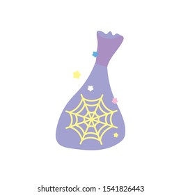 happy halloween celebration bag with cobweb spell vector illustration