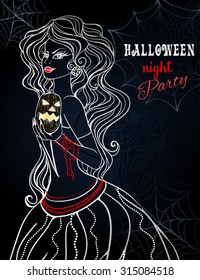 Happy halloween celebration card with witch. Invitation card in vector. Perfect  cards for any other kind of design and other holiday. Happy Halloween Poster