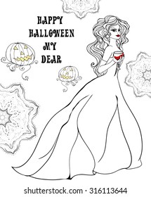 Happy halloween celebration card with witch. Invitation card in vector. Perfect  cards for any other kind of design and other holiday. Happy Halloween Poster
