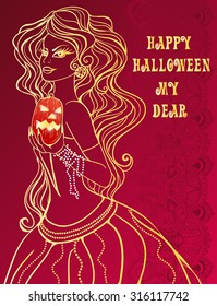 Happy halloween celebration card with witch. Invitation card in vector. Perfect  cards for any other kind of design and other holiday. Happy Halloween Poster