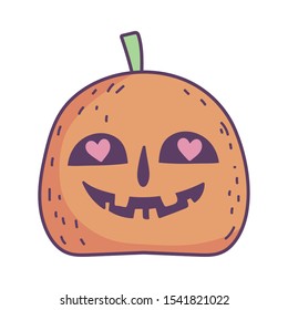 happy halloween celebration creepy pumpkin hearts eye decoration vector illustration