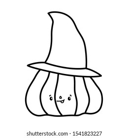 happy halloween celebration funny striped pumpkin with hat decoration vector illustration line style