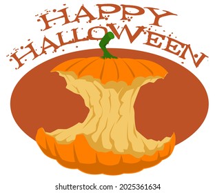 Happy Halloween celebration. Gnawed holiday pumpkin. Illustration concept for mobile website and internet development.