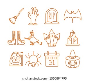 happy halloween celebration icons set color line vector illustration