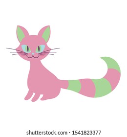 happy halloween celebration pink cat with big tail vector illustration