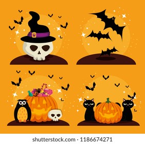happy halloween celebration set icons