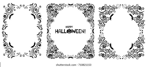 Happy Halloween! Celebration white background with bat, pumpkin, star and place for your text. Vector illustration