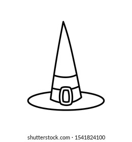 happy halloween celebration witch hat costume vector illustration thick line