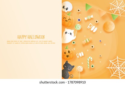 Happy Halloween celebrations in paper cut style. 