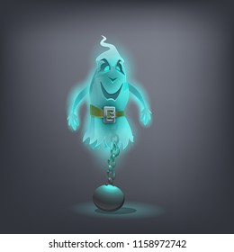 Happy Halloween character - cute ghost isolated on dark background. Vector illustration.