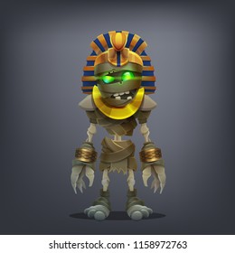 Happy Halloween character - spooky mummy isolated on dark background. Vector illustration.