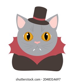 Happy halloween. Halloween characters. Animals in halloween costumes. Halloween party. Сat in vampire costume