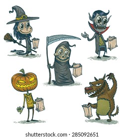 Happy Halloween characters set, vector