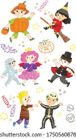 happy Halloween Children in carnival costumes