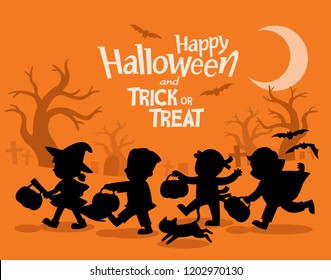 Happy Halloween. Children dressed in Halloween fancy dress to go Trick or Treating.
Template for advertising brochure.