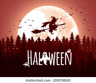 Happy Halloween. Children, dressed up in Halloween fantasies of paying, do not want to escape Trick or love. Template for advertising brochure. Zombie, witches, moon and bats