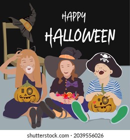 Happy Halloween. Children's get-togethers. Vector illustration. 