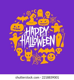 Happy Halloween Circle. Vector Illustration of Holiday October 31 Postcard.