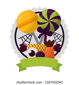 happy halloween circular frame with ribbon